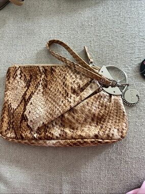 Snake-Embossed Wristlet Clutch LULU silver hardware, detachable wristlet strap